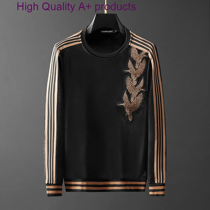 

High end luxury velvet Eagle embroidered sweater men's autumn and winter high quality fashion handsome Pullover Sweatshirt