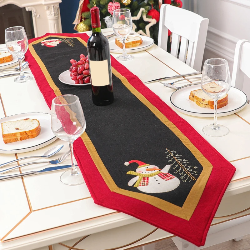 

Christmas Table Runner Cotton Linen Tablecloth High Quality Cute Cartoon Christmas Tablecloth Placemat for Xmas Holiday Table
