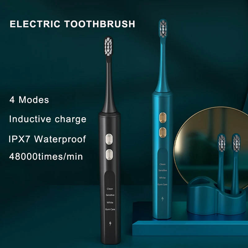 

Newest Ultrasonic Electric Toothbrush Inductive Charging Adults 4 Mode Sonic Toothbrush IPX7 Waterproof with 2 Replacement Heads