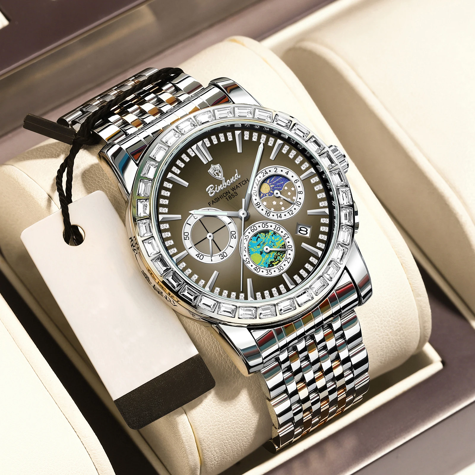 Binbond мужские модные повседневные кварцевые наручные часы из нержавеющей стали