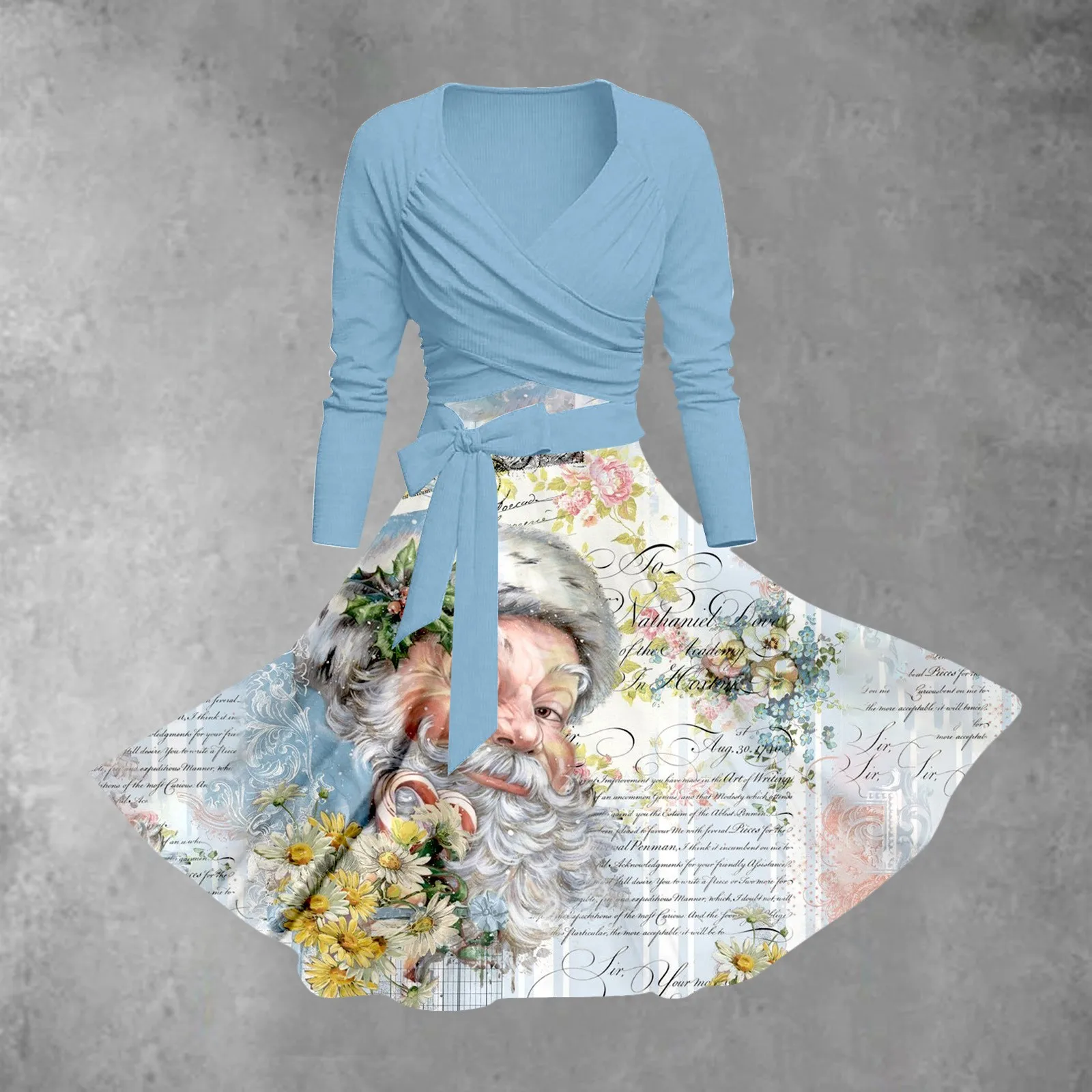 

Рождественское классическое новое платье миди на бретельках с цветочным принтом и листьями, короткий топ с длинным рукавом и перекрещивающимися листьями, наряд, коктейльные платья