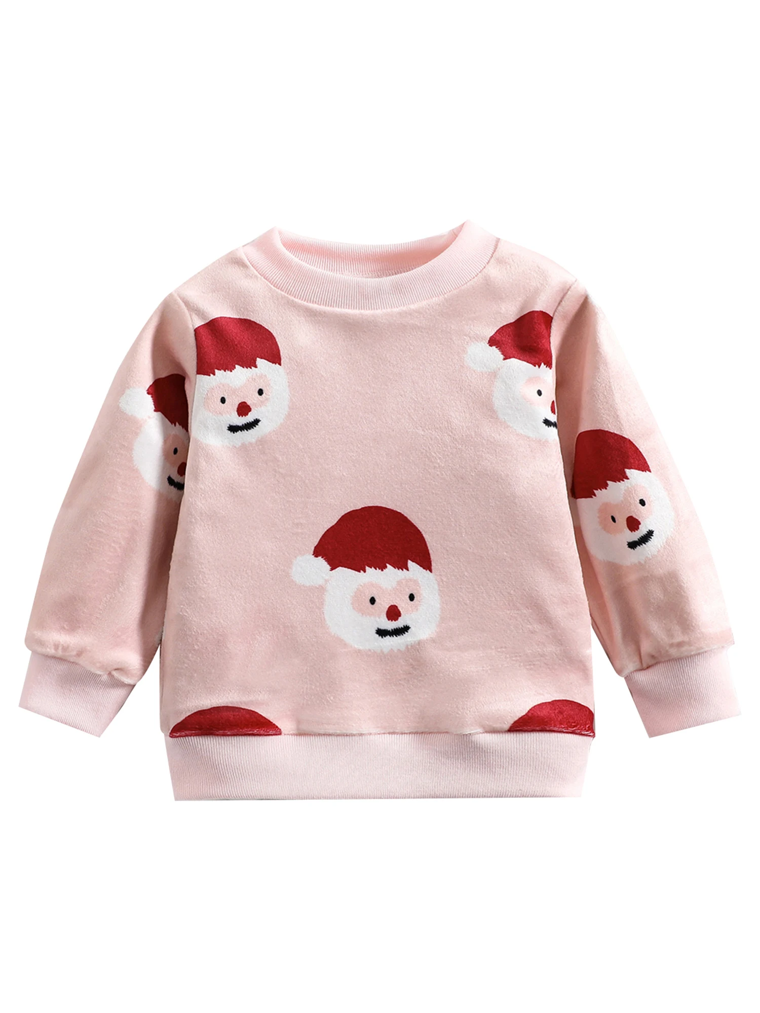 

Рождественская Толстовка для маленьких девочек, пуловер с длинным рукавом и круглым вырезом и принтом Санта-Клауса, топы