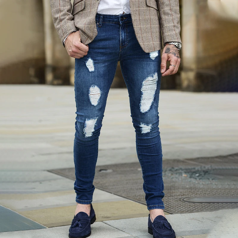 Men's Fashion Black Jeans Skinny Jogger Pants Pencil Denim Trousers Men Four Seasons Clothes Ripped Jeans Pants Men