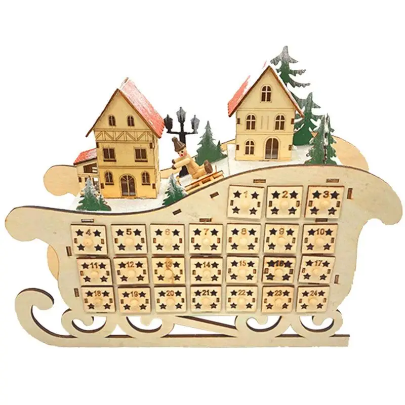

Empty Advent Calendar Durable Advent Boxes Christmas Wooden Advent Calendar With LED Light 24 Storage For Holiday Decoration
