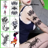 dark style temporary tattoos for women fox mantis flying insect beauty black flower rose flash art waterproof fake tatoo sticker