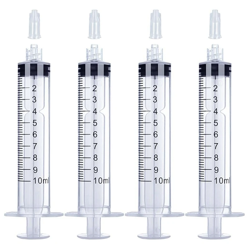 

10ML Luer Lock Syringe 4 Pack Plastic Sterile Syringes Without Needle, For Liquid, Oral, Measurement, With Cap Durable