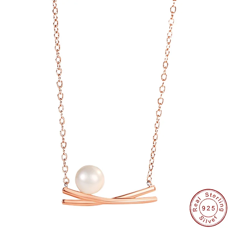 

Fine X Shape Pearl Cavicle Chain S925 Sterling Silver Necklace For Women Birthday Jewelry Gift+box