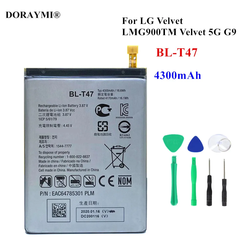 

Original BL-T47 4300mAh Battery For LG Velvet LMG900TM 5G G9 Replacement Phone Batteries+Tools