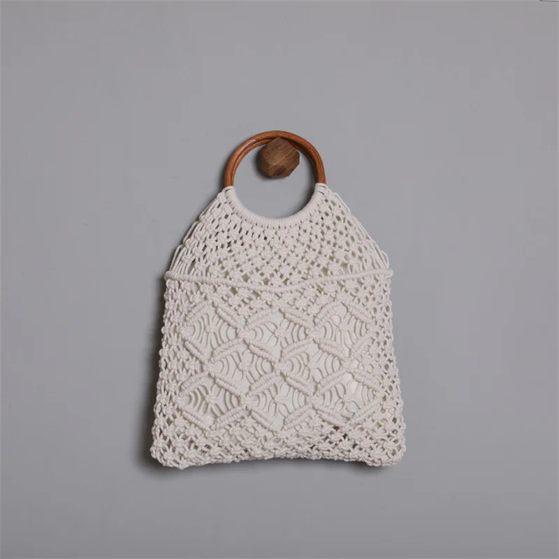 

Women's Rattan Round Handle Straw Bag Cotton Thread Handbag Girl Accessories Hollow Bag Holiday Beach Bag Storage Organizers