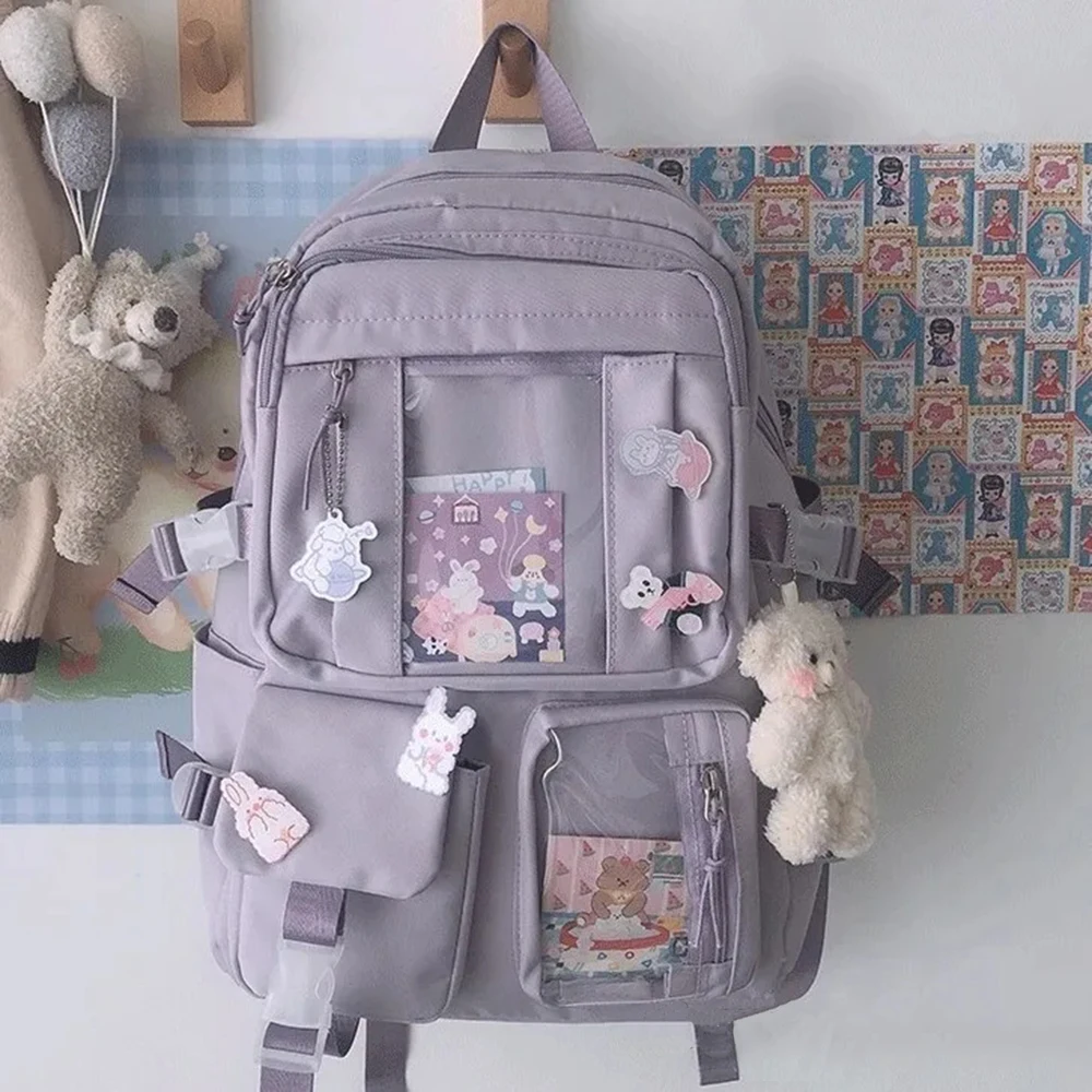 

Cute Women Multi-Pocket Waterproof School Backpack Junior High School Student School Bag Female Girl Backpack Laptop Bookbag