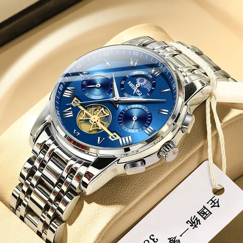 NIBOSI брендовые роскошные мужские часы водонепроницаемые наручные хронограф