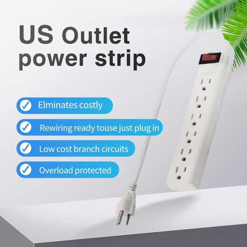 

US 6-hole Socket Power Strip Overload Protection Electrical Socket Outlet Extender US Standard Jack Plug