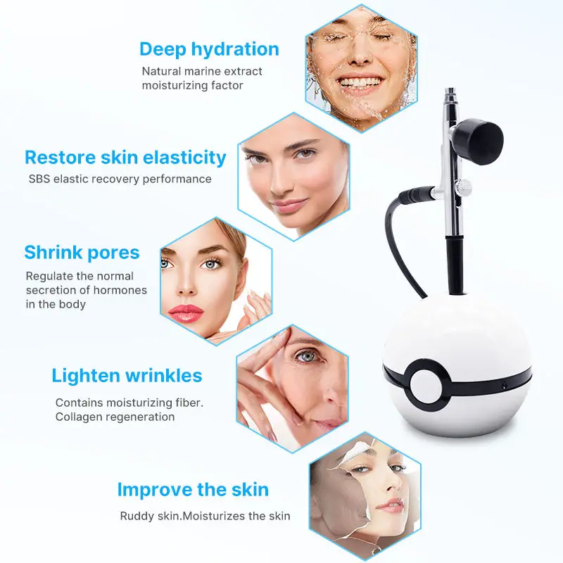 

High Pressure Face Spray Compressor Kit Water Oxygen Nebulizer Facial Beauty Machine Deep Hydration Lightening Moisturizing Skin