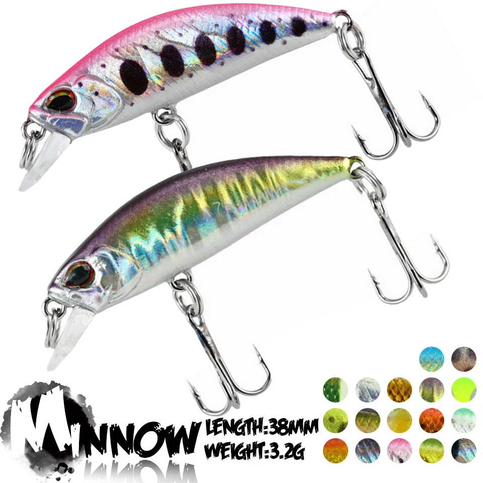 

1Pcs 38MM/3.2G Artificial 3D Fisheye Minnow Lure Micro Fishbait Sinking Hard Bait Wobbler Swimbait Trout Perch Pesca Tackles