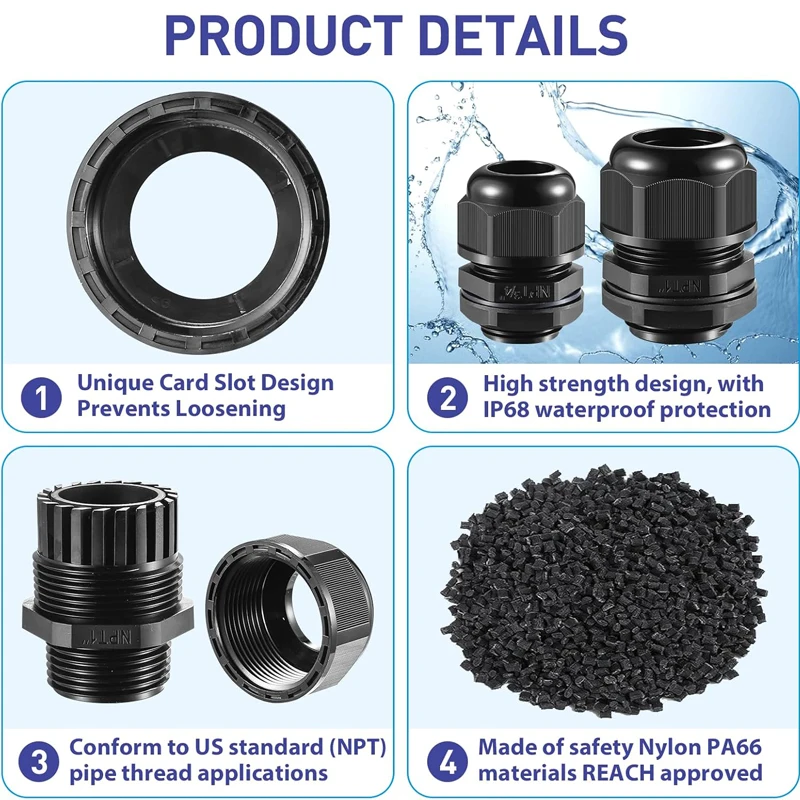 10 шт. NPT1/2 &quot3/4" 3/8 дюйма 1/4 IP68 для снятия натяжения нейлоновый шнур ручка
