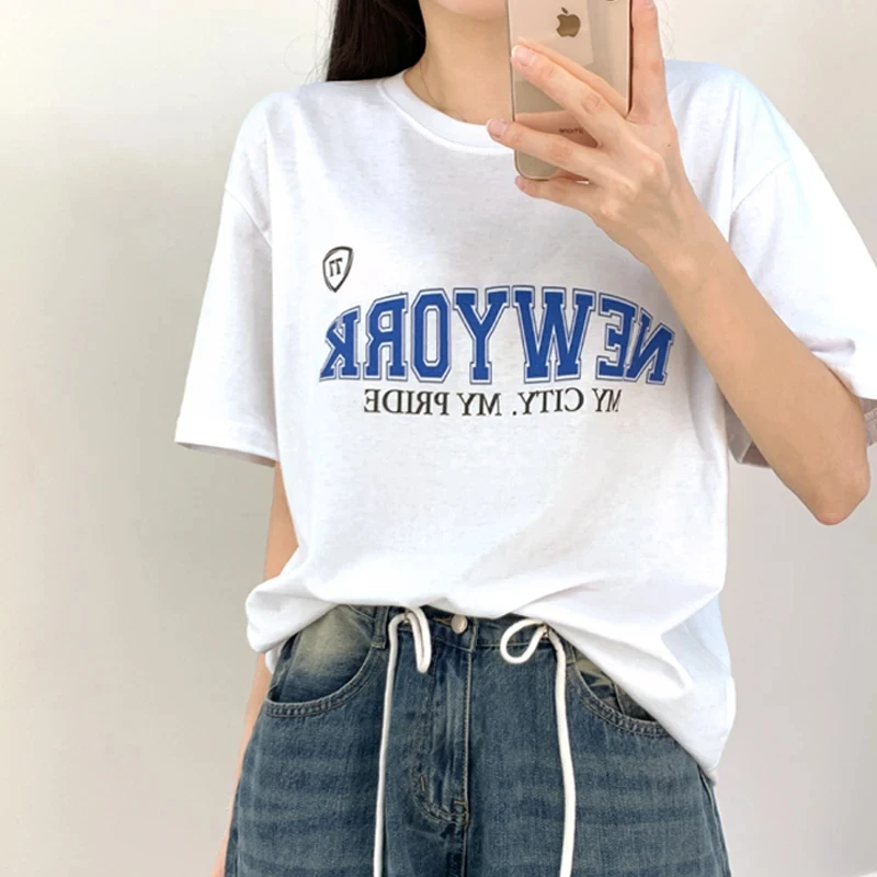 Женская летняя Удобная хлопковая Футболка с круглым вырезом и коротким рукавом