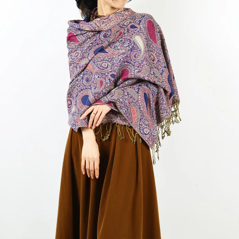 Жаккардовый шарф в стиле бохе с узором пейсли осень-зима теплая пашмина
