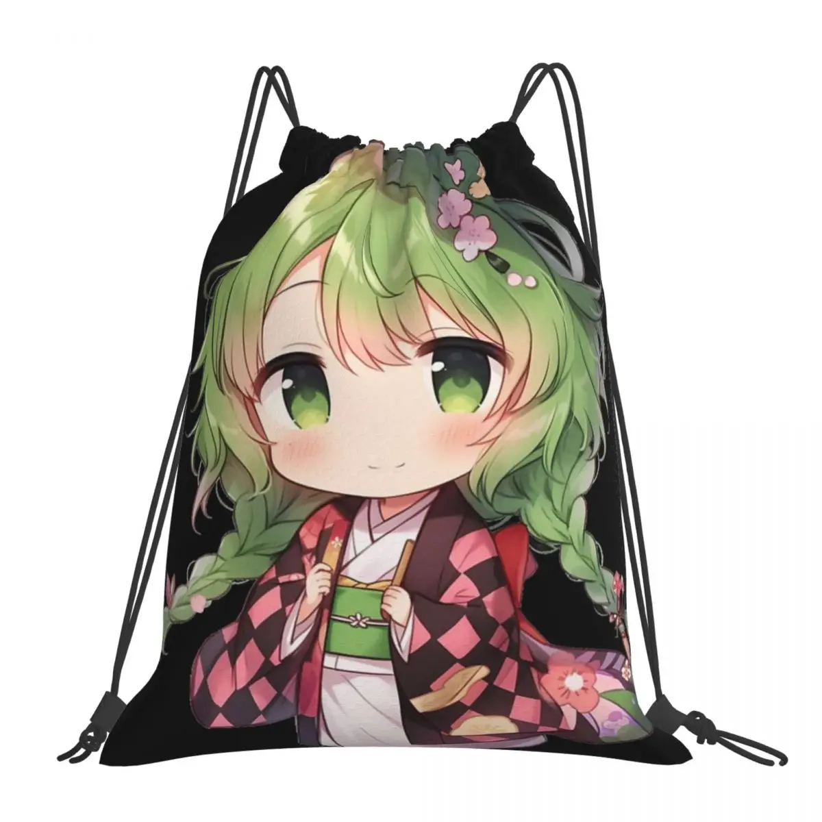 

Зеленое Аниме Chibi в кимоно, рюкзак, сумки на шнурке, пакет с кулиской, карман для хранения, сумка для книг для путешествий