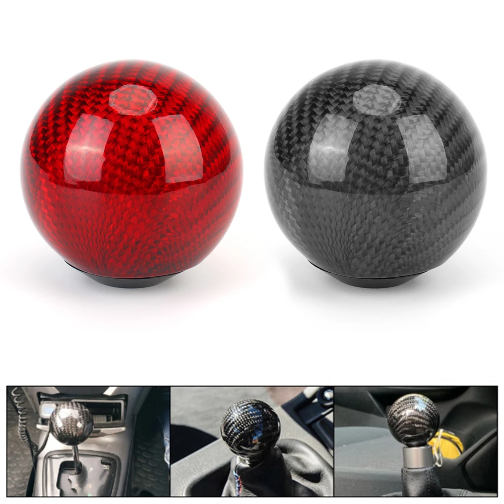 

Universal Car Carbon Fiber Gear Shift Knob Stick MT AT Gearstick Shifter Lever Round Shape Manual Knobs Fit For Honda Toyota