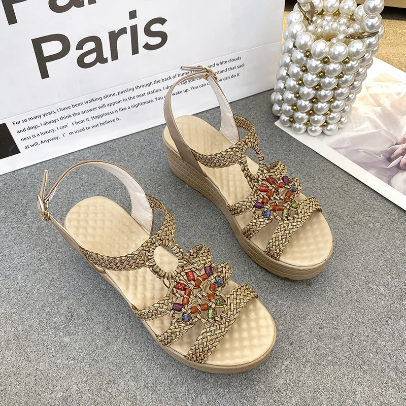 High Heels Shoes Women Platform Sandals Women Sandalias Femininas 2023 New Fashion Wedge Heels Sandals Bohemian Beach Shoes