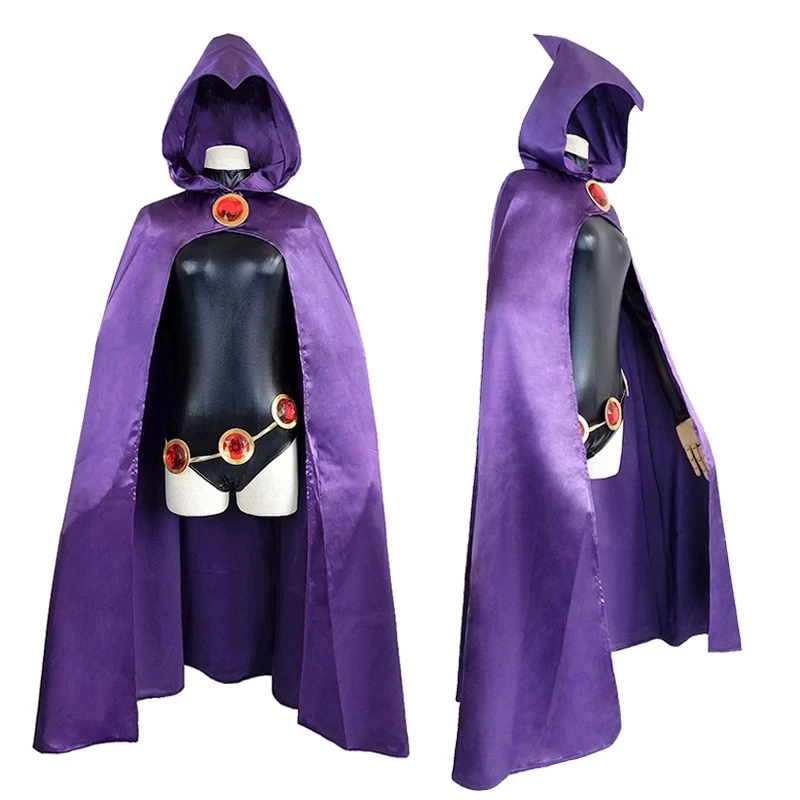 Anime Superhero Teen Titans Purple Cloak Black Bodysuit Suit Cosplay Costume Adult Women Christmas Halloween Carnival Party Gift