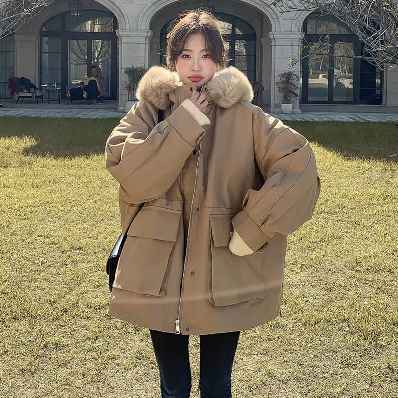 

Хлопковая женская зимняя меховая куртка Паркер с капюшоном Корейская теплая свободная новая куртка студенческие плюшевые утепленные куртки верхняя одежда