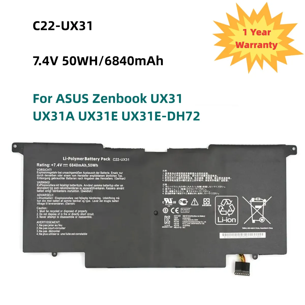New C22-UX31 Аккумулятор для ноутбука ASUS Zenbook UX31 UX31A UX31E UX31E-DH72 C22-UX31 7,4 V 50WH/6840mAh
