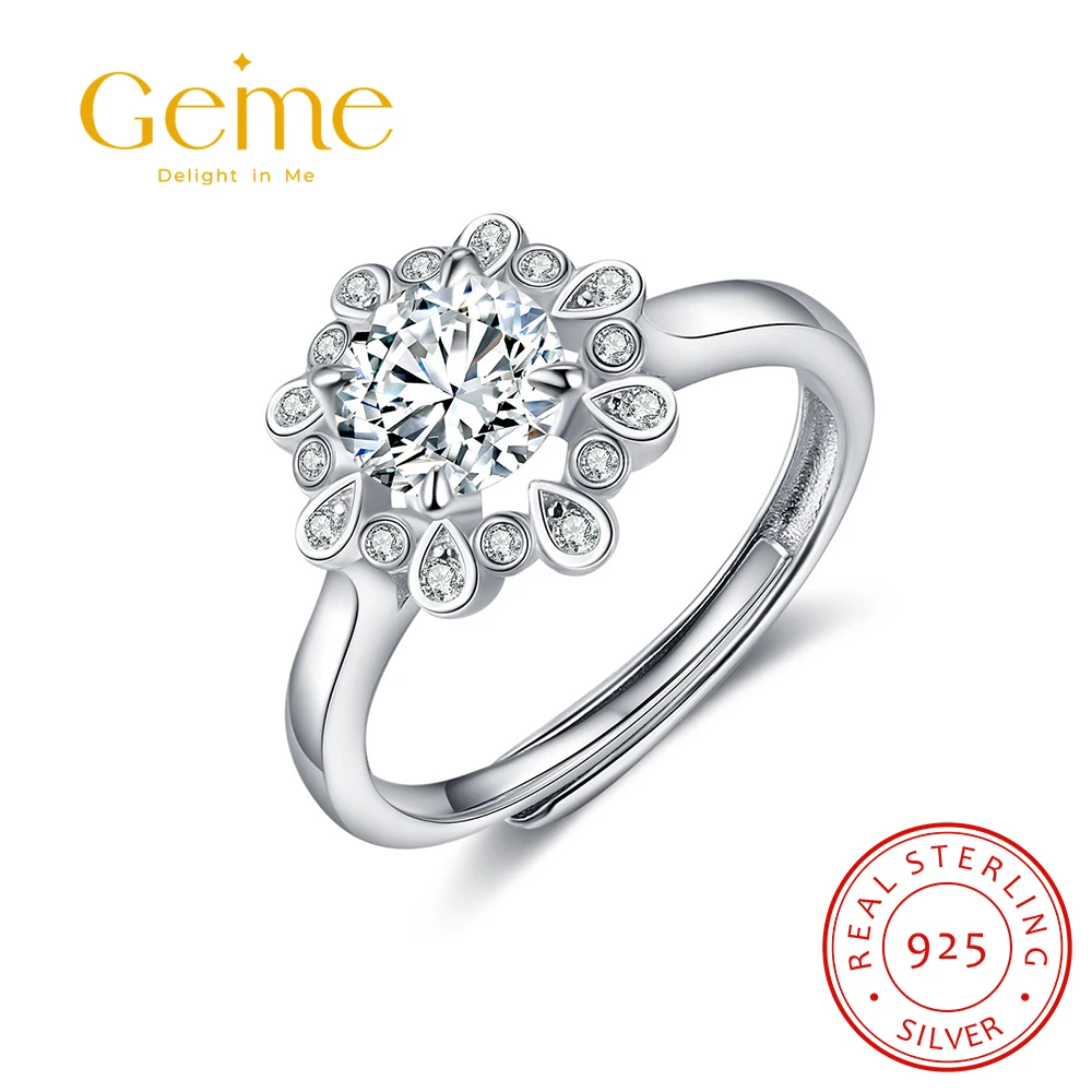 

Geme Classic Style 925 Sterling Silver 1ct Moissanite Rings for Women D Color Wedding Engagement Promise Ring Fine Jewelry