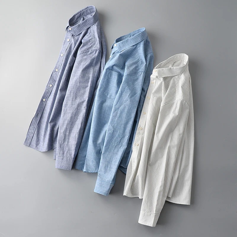 

Новое поступление, Весенняя Молодежная свободная Мужская рубашка из 100% чистого хлопка в полоску, с длинным рукавом, размера плюс, M-4XL5XL6XL