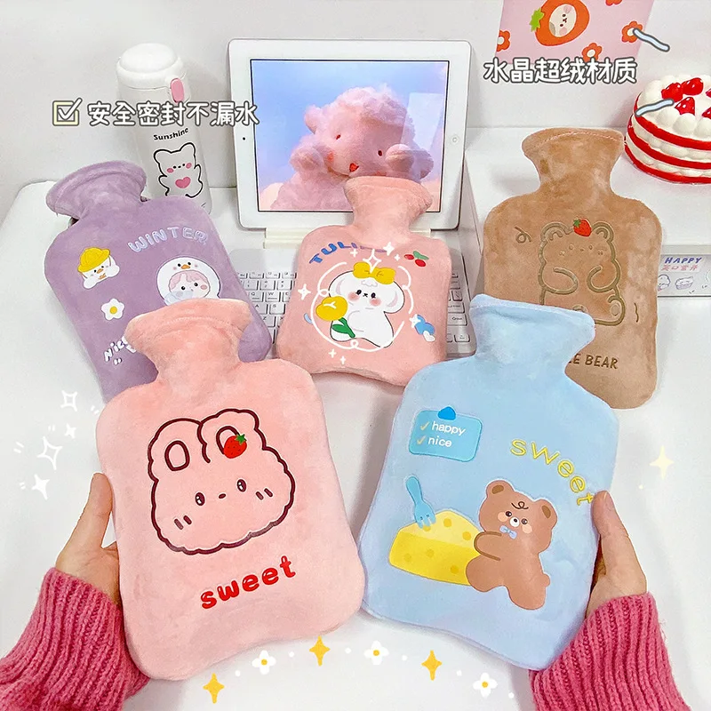 

900ml 2pc Hot Water Bag Pvc Explosion Proof Fall Proof Water Injection Warm Water Bag Hand Warming Gift Cute Hand Warmer