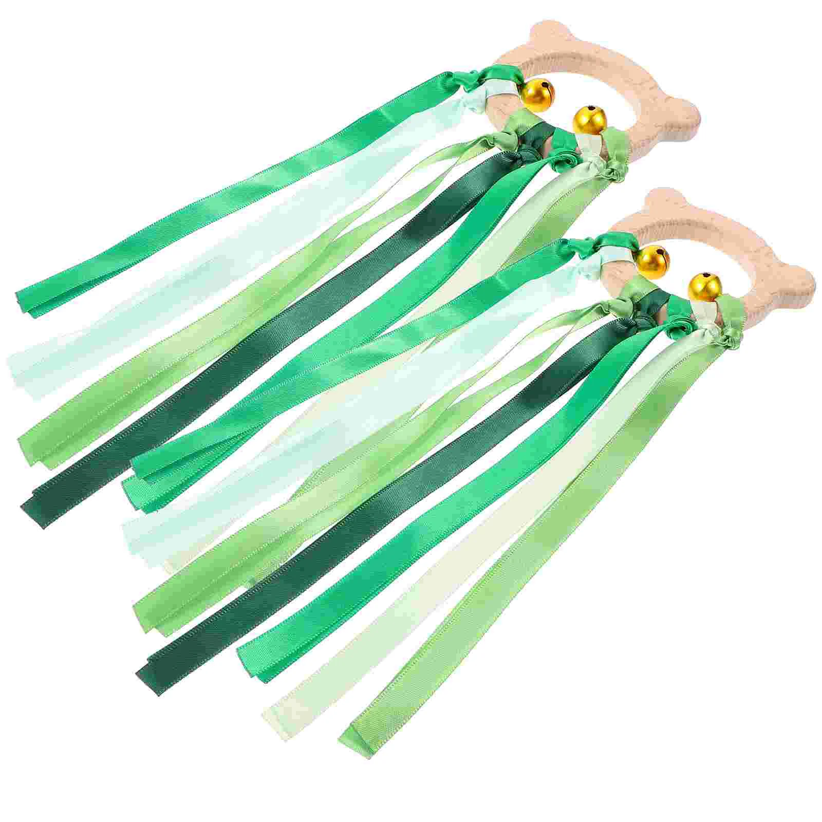 

2 Pcs Toys Wooden Babies Ribbon Baby Montessori Sensory Educational Infant Hand Bell