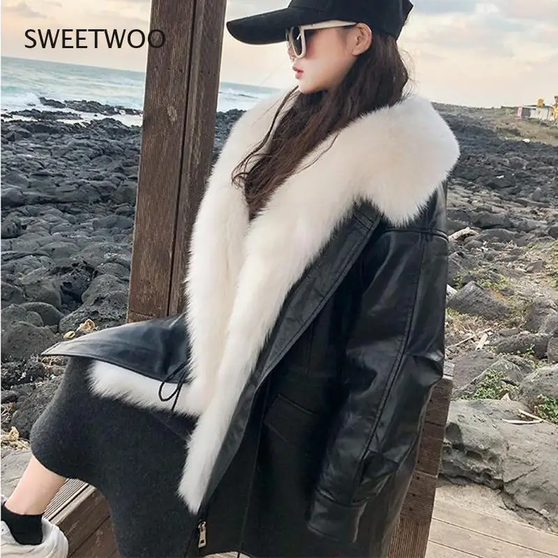 Women Winter Faux Fur Warm Coats Vintage Faux Leather Female Thick Jackets Casual Street Lady Fur Collar Loose Outwears Slim2022