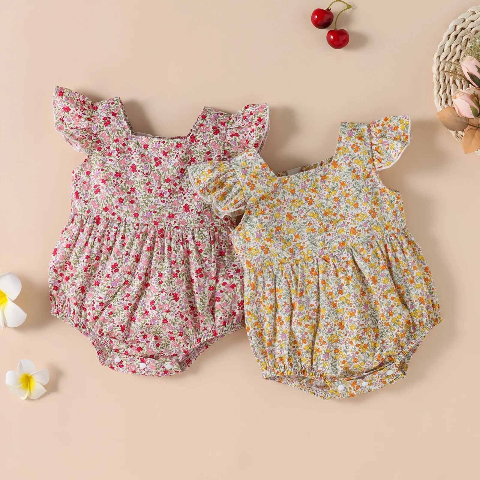 

Bodysuit For Newborns Baby Girl Clothes Toddler Floral Flying Sleeve Romper Children Infant Summer Outfits Jumpsuit For Kids