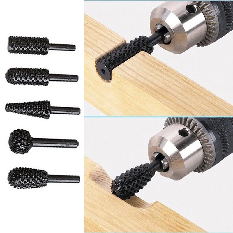 

5pcs Woodworking Steel Rotary Rasp File 1/4" Shank Rotor Craft Files Rasp Burrs Wood Bits Grinding Power Carving Hand Tool