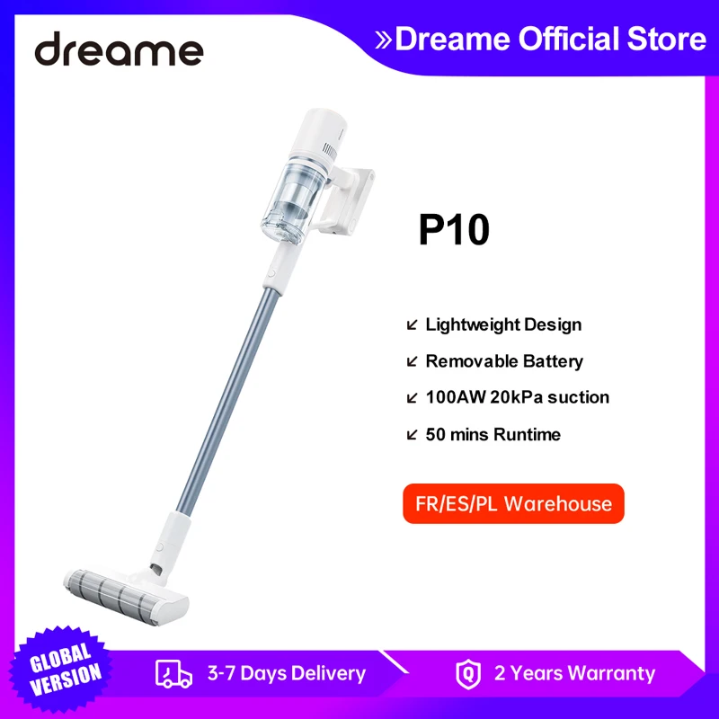

EU Dreame Vacuum Cleaner P10 Cordless Vacuum Cleaner 20Kpa Strong Suction Power Lightweight Stick 50min Runtime