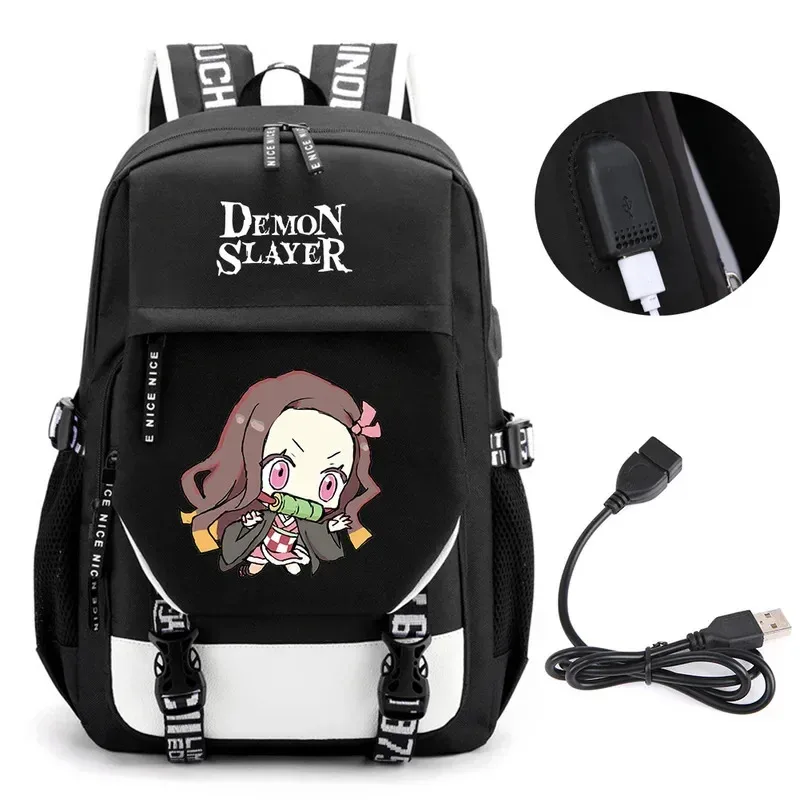 Фото Аниме Demon Slayer Kamado Nezuko рюкзак школьные сумки для книг Mochila дорожная сумка с USB-портом для ноутбука подарок для мальчиков и девочек NM25 №2