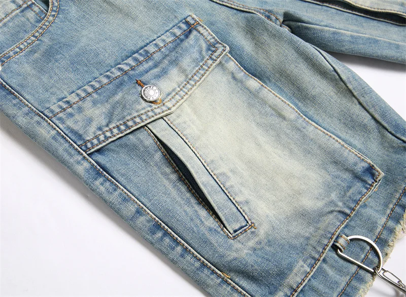 Джинсовые шорты-карго мужские с карманами Модные Винтажные брюки из потертого