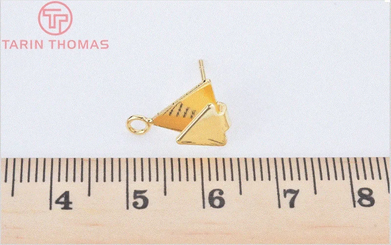 (2276) 10 шт. 11x15 мм 24 К позолоченные латунные серьги-гвоздики с двойным треугольником