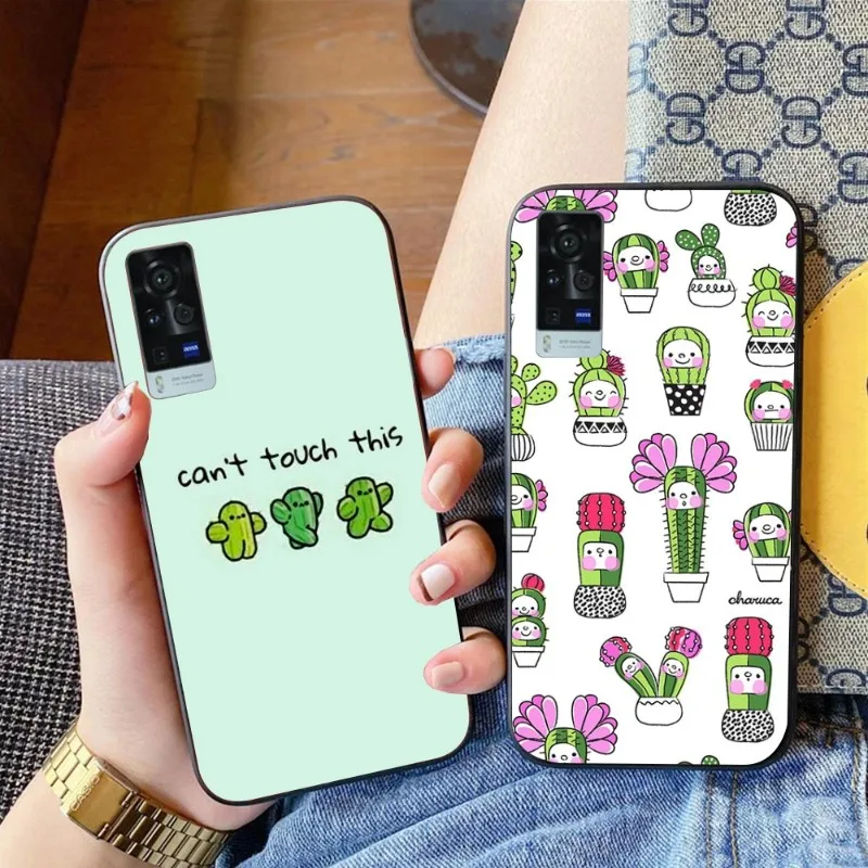 

Cute Cartoon Cactus Phone Case For VIVO Y95 Y93 Y31 Y20 V19 V17 V15 Pro X60 NEX Soft Black Phone Cover