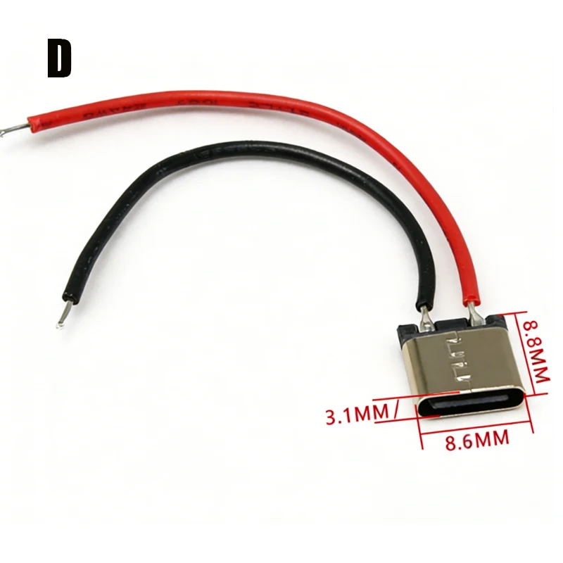 

5 шт. USB-C разъем питания (гнездо) с выводами для пайки, 2-контактный, водонепроницаемый, для зарядки