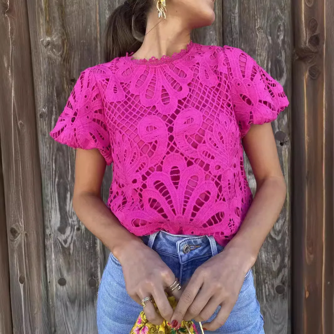 Белые кружевные блузки с вышивкой рубашки женские повседневные модные пуловеры