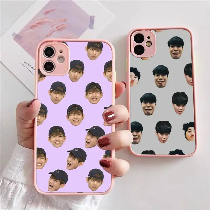 

BTS-Bangtan-Boys-faces Phone Case For iphone 13 12 11 xr xs x 7 8 pro max Light pink Soft TPU Silicone Clear Case Cover