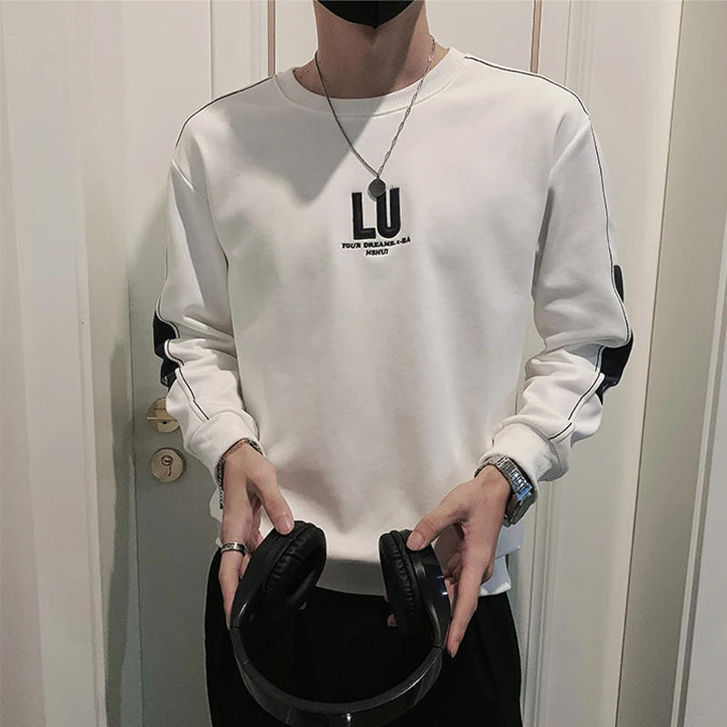 

High Quality Cotton Embroidery Sweatshirts Men Streetwear Hip Hop O-Neck Male Pullovers Hoodie Spring Korean Style Mens Clothes