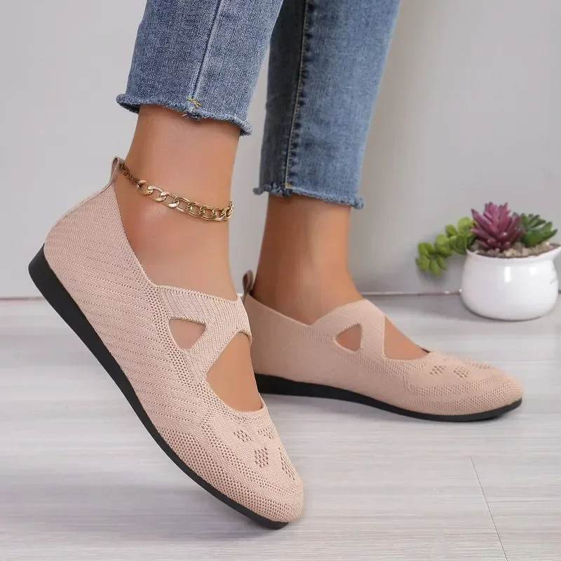 Вязаная женская обувь на плоской подошве модная спортивная новинка 2025 года