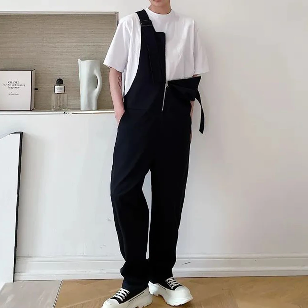 2023 Autumn Male Overalls Solid Straight Loose Denim Jumpsuit Men's Zipper Personalized Streetwear Cargo Pants Sexy Y2k Rompers