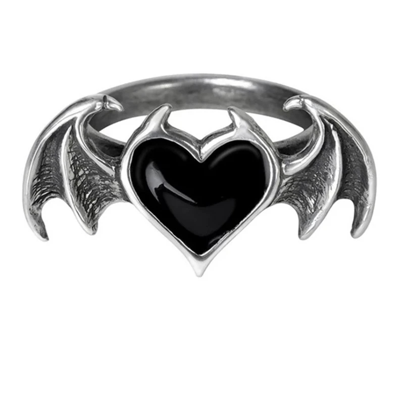 

Fashion Simple Bat Heart Open Rings For Women wedding Holiday Gift Hip Hop Retro Goth Drop Oil Jewelry Accessories Wholesale