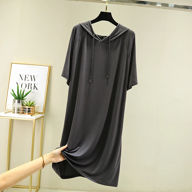 Summer Casual/Sexy Nightgown For Women Elastic Hooded Nightdress Women's Modal V-Neck Short Sleeve Nightwear Fashion Big Size