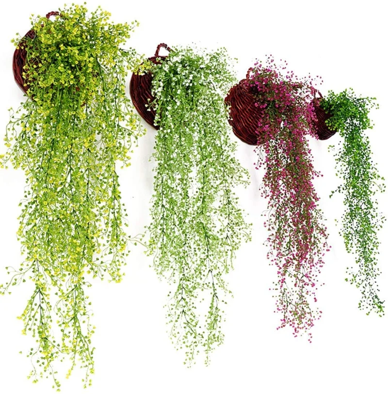 

120cm Artificial Plant Rattan Golden Bell Willow Shooting Wedding Home Bar Wall Hanging Decoration Flower Plastic Flower