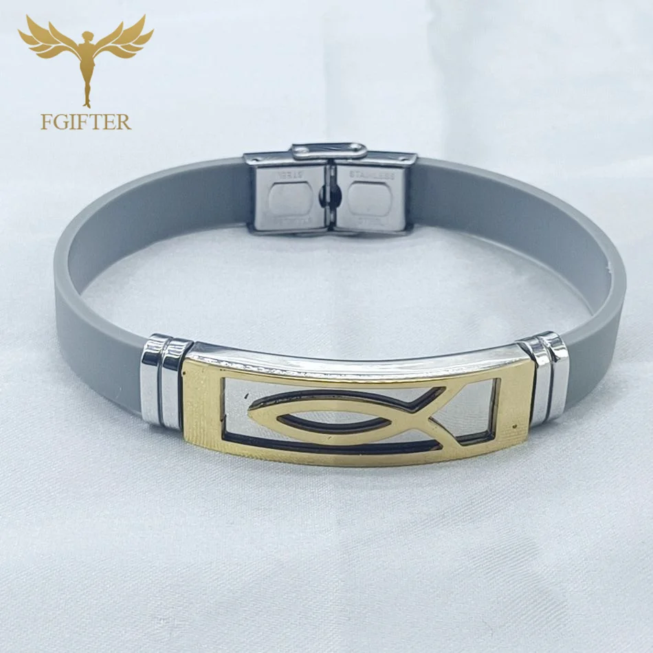 Простые браслеты с изображением Иисуса и рыбы из нержавеющей стали разноцветные