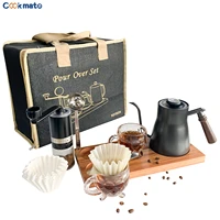 pour over coffee set gift for friend with coffee kettle glass cup coffee grinder packing bag for home and outdoor travel camping